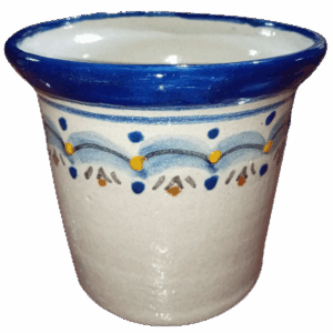 Maceta talavera auténtca tipo cubeta adornos azules y amarillos
