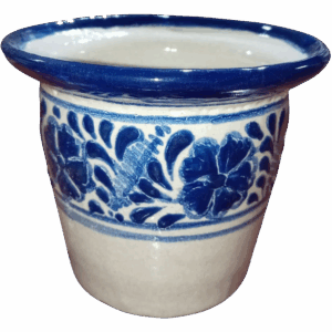 Maceta talavera auténtca tipo cubeta flores azules