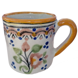 Taza tipo tarro talavera auténtica con flor y adornos amarillos