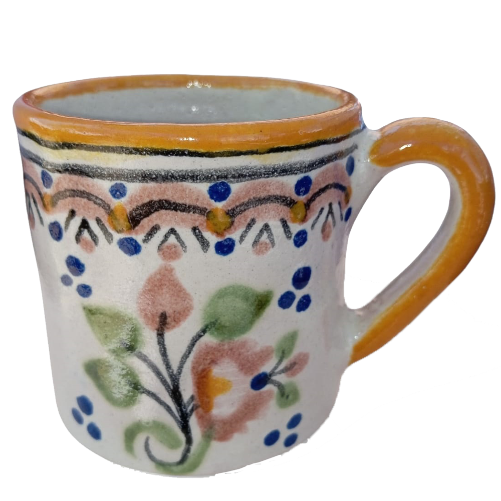Taza tipo tarro talavera auténtica con flor y adornos amarillos